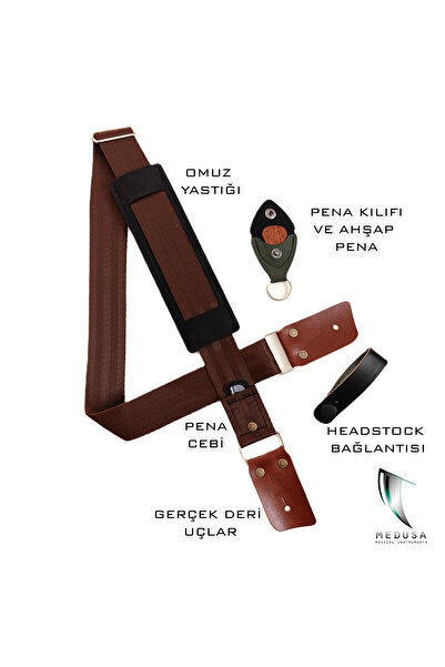 MEDUSA BROWNREST SR MODEL OMUZ YASTIKLI GİTAR ASKISI - PENA KILIFI, ASKI APARATI, STRAP LOCK HEDİYELİ