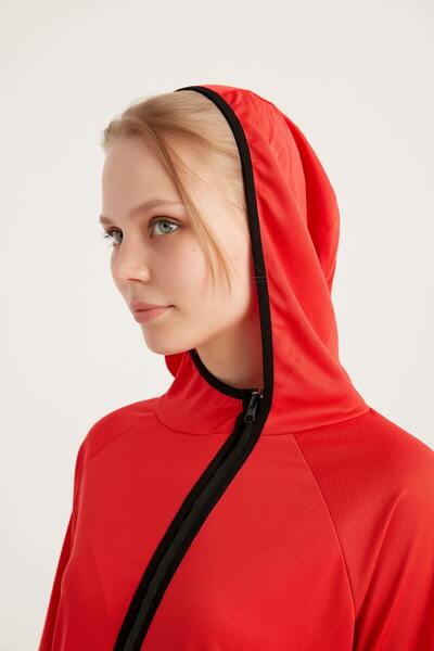 FD SPORTS Aura-Tech Cross Zipper Quick Dry Tracksuit Top - Red