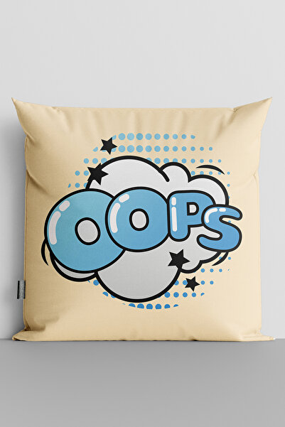 MUCİZE TEKSTİL Popart Oops Written Double Sided Digital Printed Pillow Pillow...