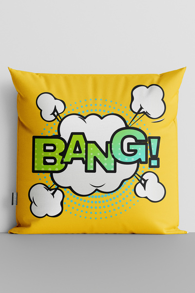MUCİZE TEKSTİL Popart Bang Written Double Sided Digital Printed Pillow Cushio...