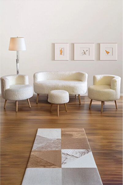 Edam Krem Çay Seti Ikili Koltuk Berjer Ve Çift Kişilik Puf (SALON, BALKON, OF...
