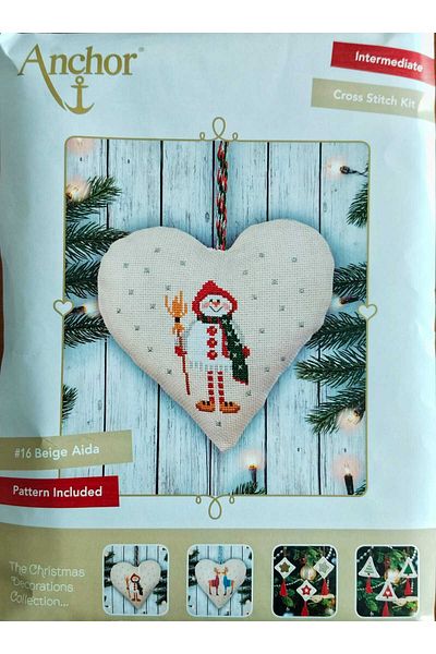 Anchor 15X15Cm Heart and Snowman Pattern Hanging Fillable Cross-Stitch Embroidery Kit