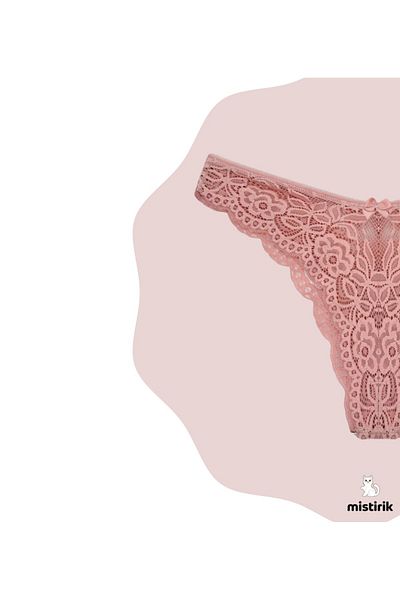 MİSTİRİK Tasali Model Stretchy Lace Brazilian Panties High Waist Stretchy Slip Panties Pastel Pink Color