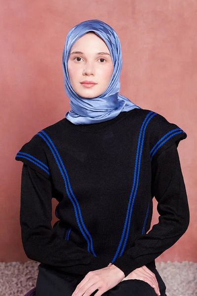 Madame Polo Μοτίβο λοστού με μεταξένιο ζακάρ ζαφείρι - μπλε