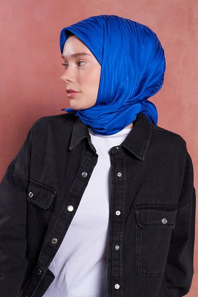 Madame Polo Μεταξένιο Ζακάρ Ζαφείρι Κασκόλ Ζέβρα Μοτίβο - Saks