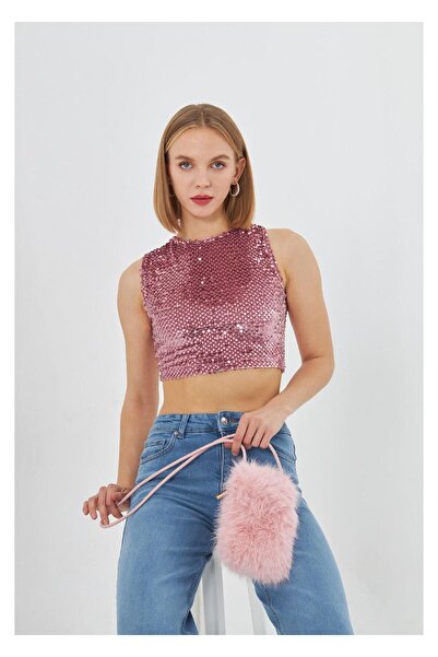 TIFFANY&TOMATO Sıfır Kol Pul Payet Bluz