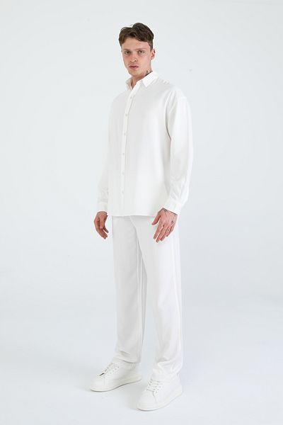 EGHO Crystal Linen Blended Men's Long Sleeve Shirt Pants Set