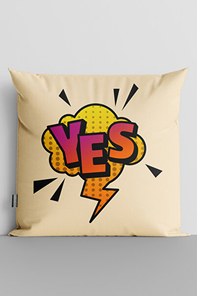 MUCİZE TEKSTİL Popart Yes Κάλυμμα μαξιλαριού με ψηφιακή εκτύπωση διπλής όψης-228