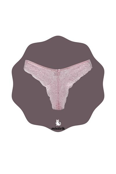 MİSTİRİK Brazilian Slip Panties with High Waist Stretchy Lace - Light Pink Color