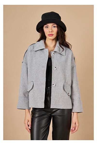 TIFFANY&TOMATO Cep Kapaklı Düğmeli Kaşe Kısa Kaban