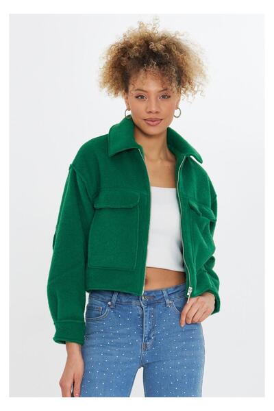 TIFFANY&TOMATO Önü Cepli Kısa Kaşe Mont