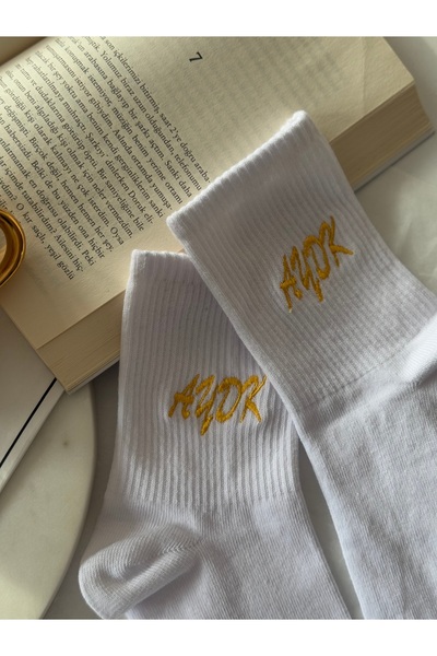 AYDK KİŞİYE  İSME  ÖZEL NAKIŞLI TEKLİ SİYAH VEYA BEYAZ PAMUKLU SOKET YAZLIK KIŞLIK UNISEX ÇORAP SETİ