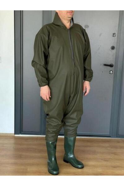 AHSEN EXPORT PVC Su Geçirmez Kapuşonlu, Çizmeli Boy Tulum