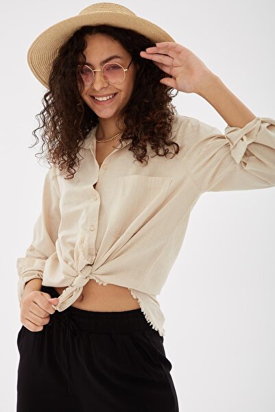 Fashion Friends Etek Ucu Püsküllü Gömlek Bej