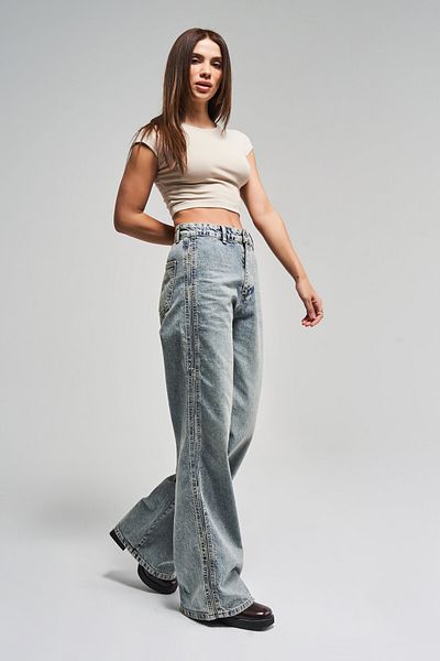 its basic Blugi de damă T.Kot Color 4S5-32, cu croiala largi, 100% bumbac, cu detaliu lateral, blugi din denim