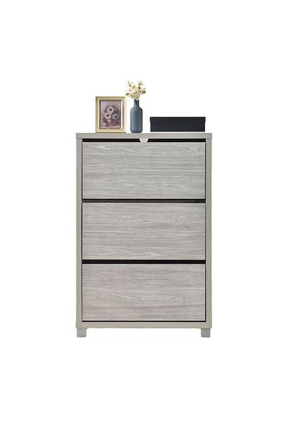 Danube Home Harper 3-door Shoe Cabinet - Grey Oak L75xw30xh112.5cm