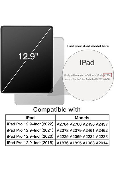 erorex حافظة JETech لجهاز iPad Pro مقاس 12.9 بوصة (2022/2021/2020/2018) مع حامل قلم، ظهر شفاف