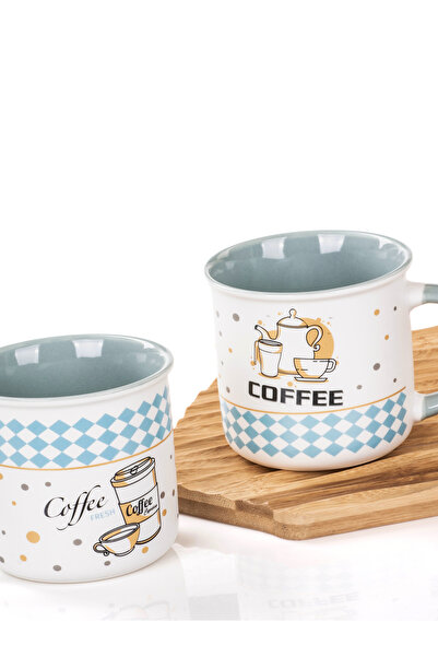 MUKKO HOME 2'li Porselen Kupa Seti Coffee Desenli Porselen Kupa – 350ml