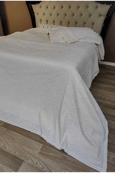 Çt Çeyizci Tekstil Double Bed Cover 3 Piece Cream Bed Cover
