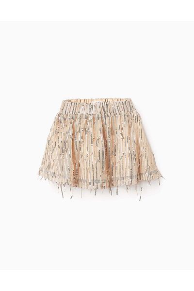 Ziddy Skirt with Sequins for Baby Girls, Beige/Gold
