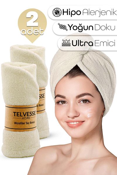 Telvesse Microfiber Hair Towel - Elastic Beach and Sea Cap - Bathroom Hair Drying Head