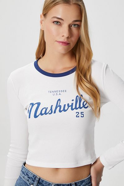 Ritnice Γυναικεία μπλούζα Nash White Cotton Slogan με στάμπα