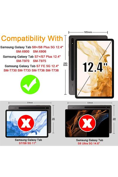 erorex جراب XIEHUZA لجهاز Samsung Galaxy Tab S8 Plus / S7 Plus / S7 FE مقاس 12.4 بوصة، نحيف وخفيف الوزن وقابل للطي ثلاثيًا