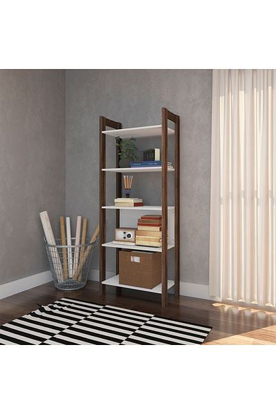 Danube Home Lean 4-tier Bookcase/display Cabinet - White/walnut L65xw35.5xh165.5cm