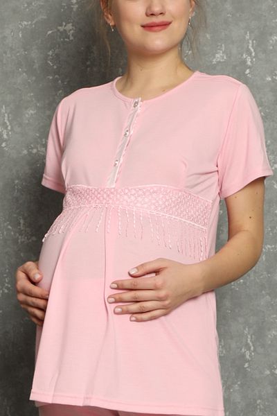 ERDENİZ TEKSTİL Maternity Pajama Set Lace Detailed Buttoned Front 5 Colors 2-Piece Bottom Top Suitable for Breastfeeding