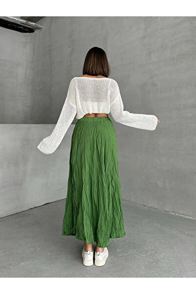 Güba Ticaret Lastikli Yüksek Bel, A Kesim, Uzun Kraşlı Etek