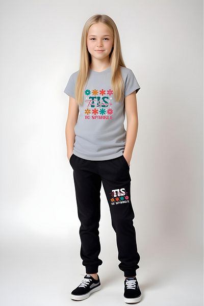 YA KO KİDS Tis Printed Girl's Short Sleeve T-Shirt and Sweatpants Set