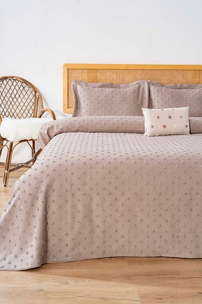 Rivaİstanbul Talya Mink Punch Embroidered Double Bed Cover Set 4 Piece Sleep & Dowry Set
