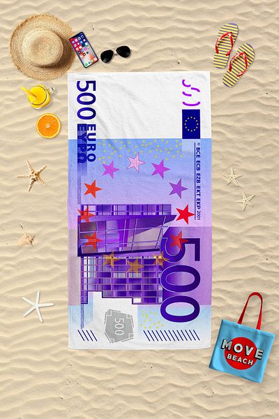 MoveBeach Πετσέτα θαλάσσης με σχέδιο Euro, Πετσέτα μπάνιου 80x150cm