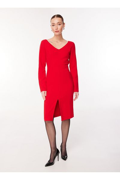 Sisley Rochie roșie standard pentru femei cu decolteu în V 43Q3LV04P