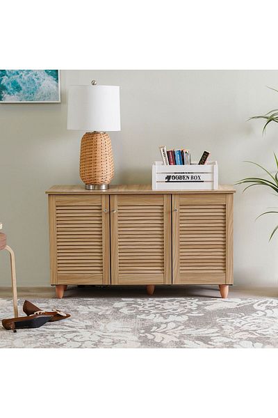 Danube Home خزانة أحذية نيفا ذات 3 أبواب - خشب البلوط الطول 114 × العرض 33.6 × الارتفاع 67.5 سم