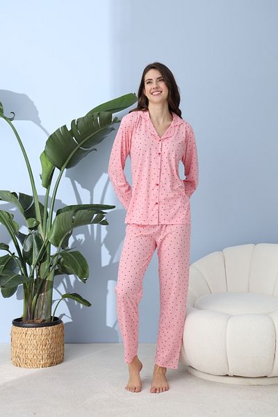 BEYAZTOPTAN Quality Long Sleeve Combed Single Jersey Jacket Pajama Set