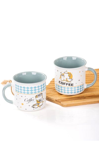 MUKKO HOME Set of 2 Porcelain Mugs Coffee Patterned Porcelain Mug – 350ml