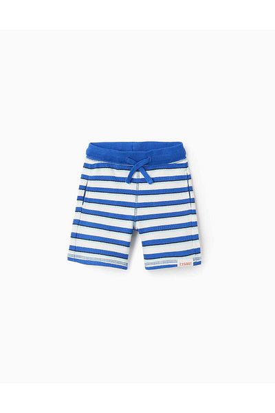 Ziddy Striped Cotton Piqué Shorts for Baby Boys, White/Blue