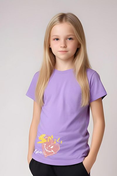 YA KO KİDS Smile Printed Girl's Short Sleeve T-Shirt and Sweatpants Set