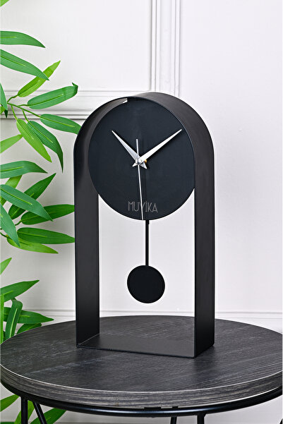 Muyika Design Masa Saati Sarkaçlı Metal Siyah Renk Sessiz Mekanizma Dekoratif...