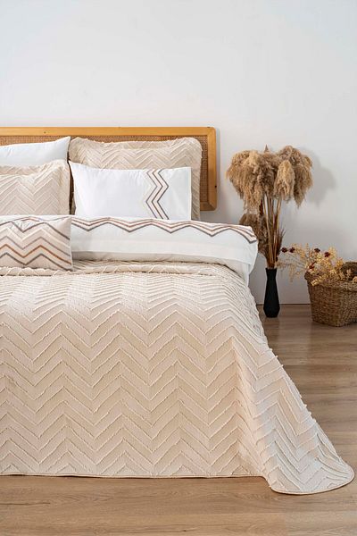 Rivaİstanbul Almila Beige Double Duvet Cover Pique Set - 8 Piece Dowry Set