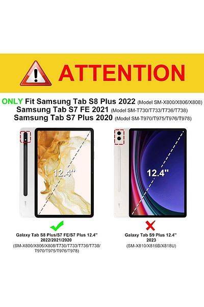 erorex UOEPOWA [1+1] Case Compatible with Samsung Galaxy Tab S8 Plus with Tempered Glass Flim 12.4 Inch, PU