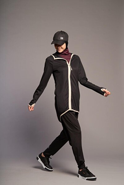 FD SPORTS Aura-Tech Cross Zipper Quick Dry Tracksuit Top - Black