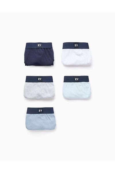 Ziddy Pack of 5 Plain Briefs for Boys, Blue/White/Grey