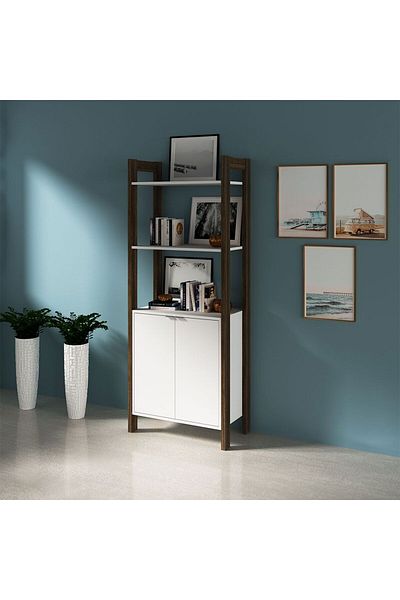 Danube Home Lean Tall Display Cabinet With 2 Doors - White/walnut L65xw35.5xh165.5cm