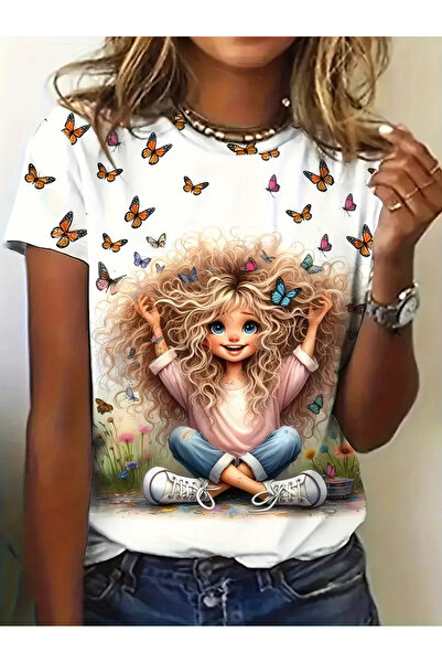 PENTHİLUS Μπλουζάκι με στάμπα με σχέδιο πεταλούδας, μπλουζάκι με κοντό μανίκι...