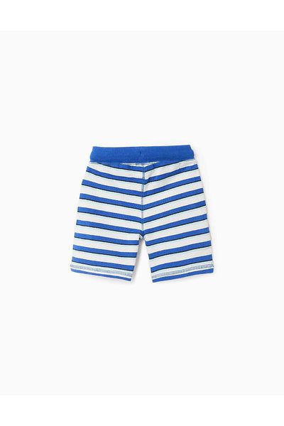 Ziddy Striped Cotton Piqué Shorts for Baby Boys, White/Blue