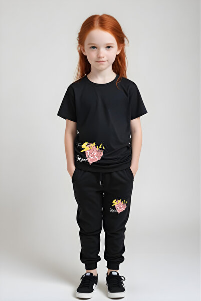 YA KO KİDS Set de top și pantaloni de trening pentru fete cu mânecă scurtă cu imprimeu Smile