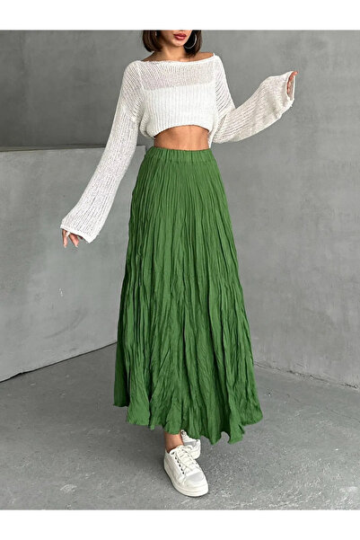 Güba Ticaret Lastikli Yüksek Bel, A Kesim, Uzun Kraşlı Etek