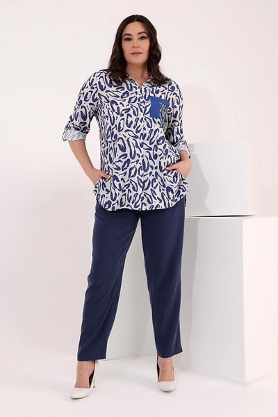 Metpoint Trend42Plus Large Size Ornamental Pocket Stone Detailed Navy Blue Shirt